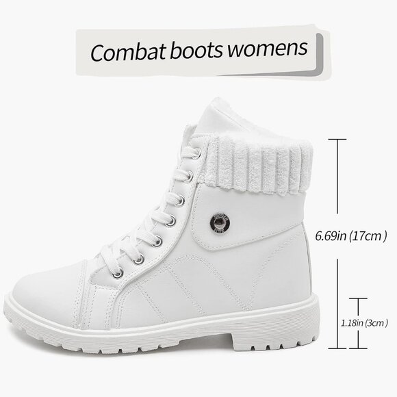 Waluzs Ankle Boot Women White Polyurethane lace up fleece interior And Soft - Picture 3 of 6